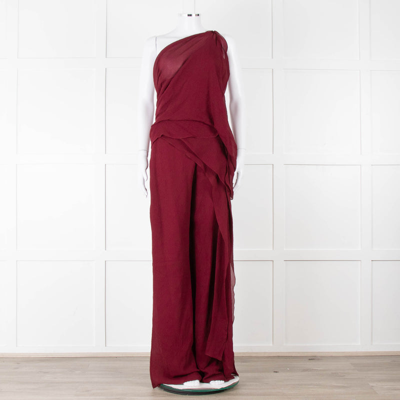 Roland Mouret Wine Sheer Draped Jumpsuit