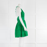 Self Portrait Green Embroidery Anglaise Halter Mini Dress