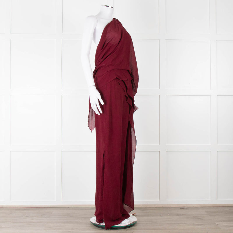 Roland Mouret Wine Sheer Draped Jumpsuit