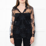 Burberry Black Lace Net Collared Shirt