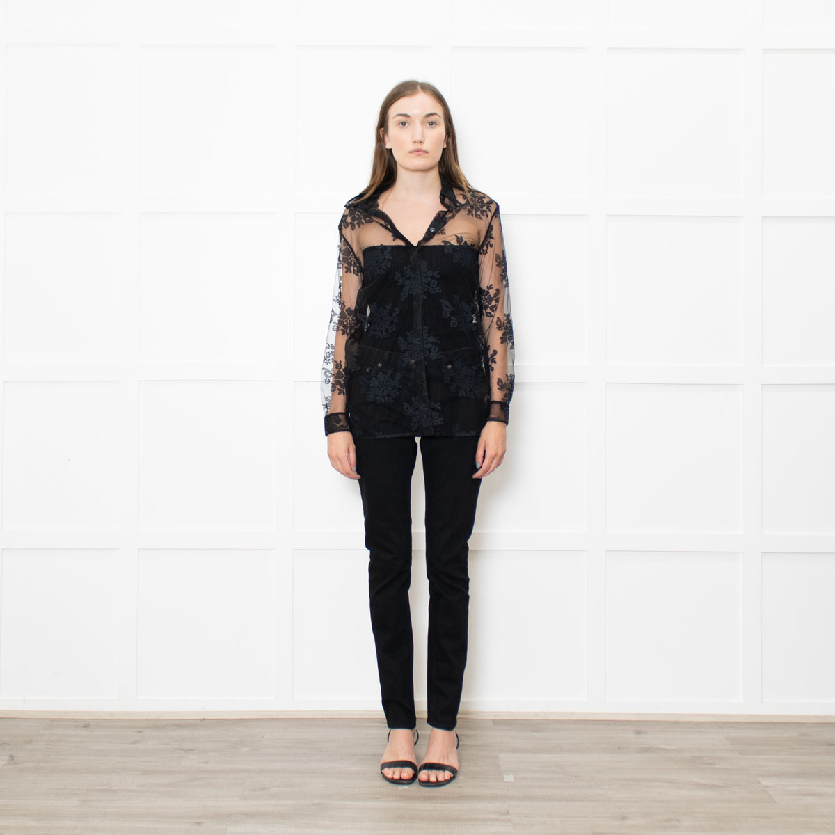 Burberry Black Lace Net Collared Shirt