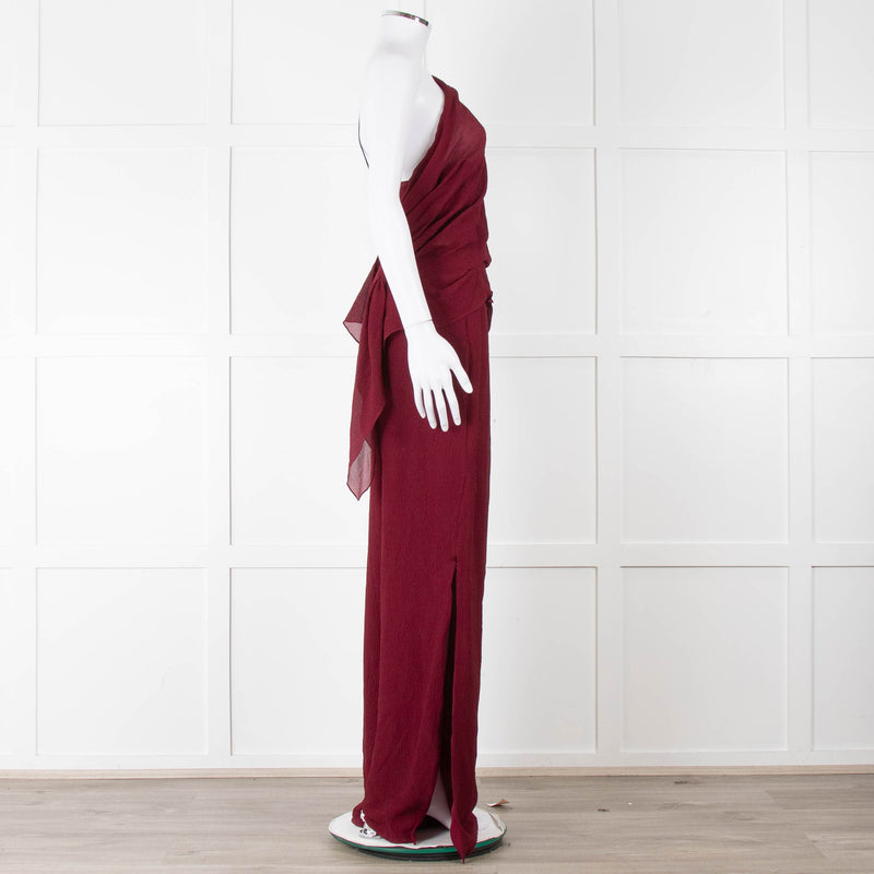 Roland Mouret Wine Sheer Draped Jumpsuit