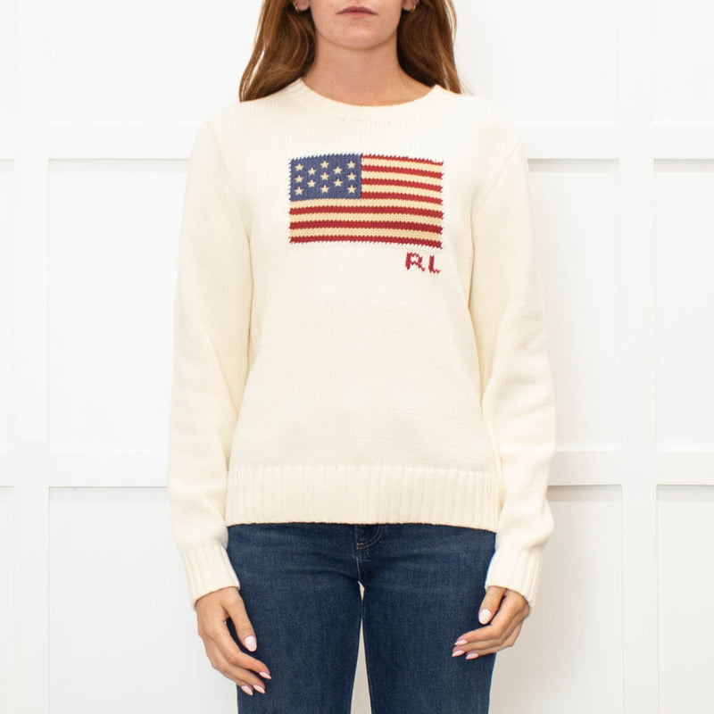Polo Ralph Lauren Cream Cotton Jumper With American Flag