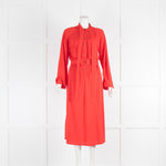 Burberry Red Fine Knit Top Stitch Jersey Dress with Tie Neck