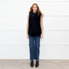 Sprung Freres Navy Shearling Hooded Gilet