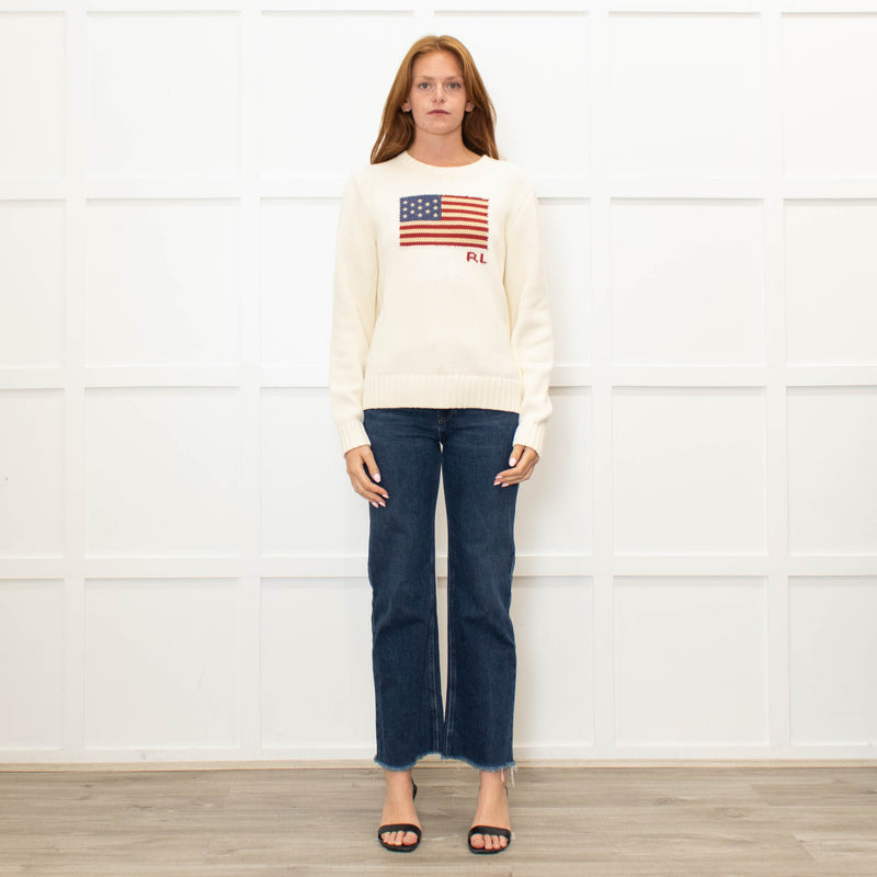 Polo Ralph Lauren Cream Cotton Jumper With American Flag