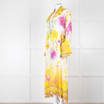 Camilla White Yellow Diamante Long Sleeve Maxi Gown