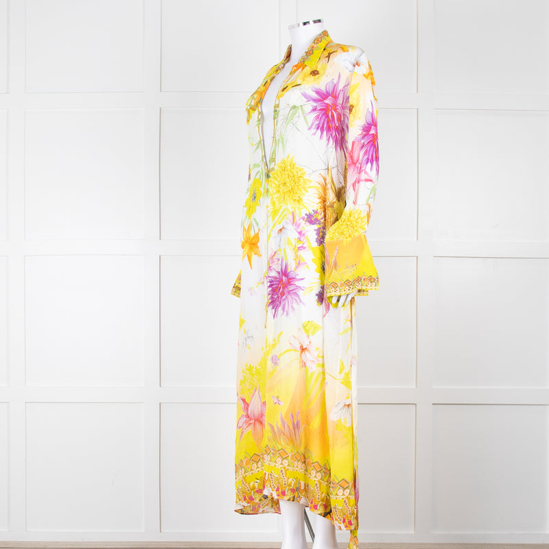 Camilla White Yellow Diamante Long Sleeve Maxi Gown