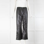 ICHI Black Faux Leather Straight Leg Pull On Trousers