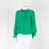 Sezane Green Silk Frill Collar Blouse