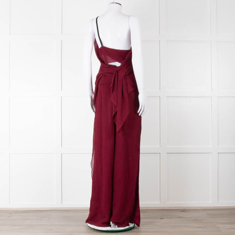 Roland Mouret Wine Sheer Draped Jumpsuit