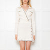 Self-Portrait Cream Ribbed Button Embellished Mini Dress