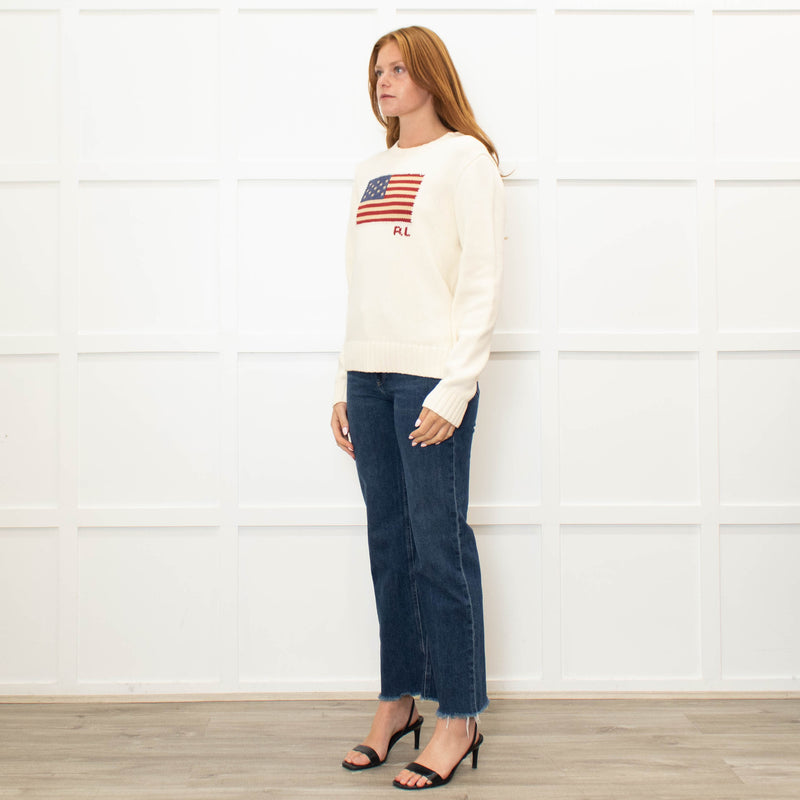 Polo Ralph Lauren Cream Cotton Jumper With American Flag