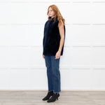 Sprung Freres Navy Shearling Hooded Gilet