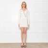 Self-Portrait Cream Ribbed Button Embellished Mini Dress