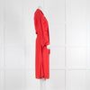 Burberry Red Fine Knit Top Stitch Jersey Dress with Tie Neck