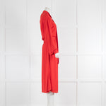 Burberry Red Fine Knit Top Stitch Jersey Dress with Tie Neck