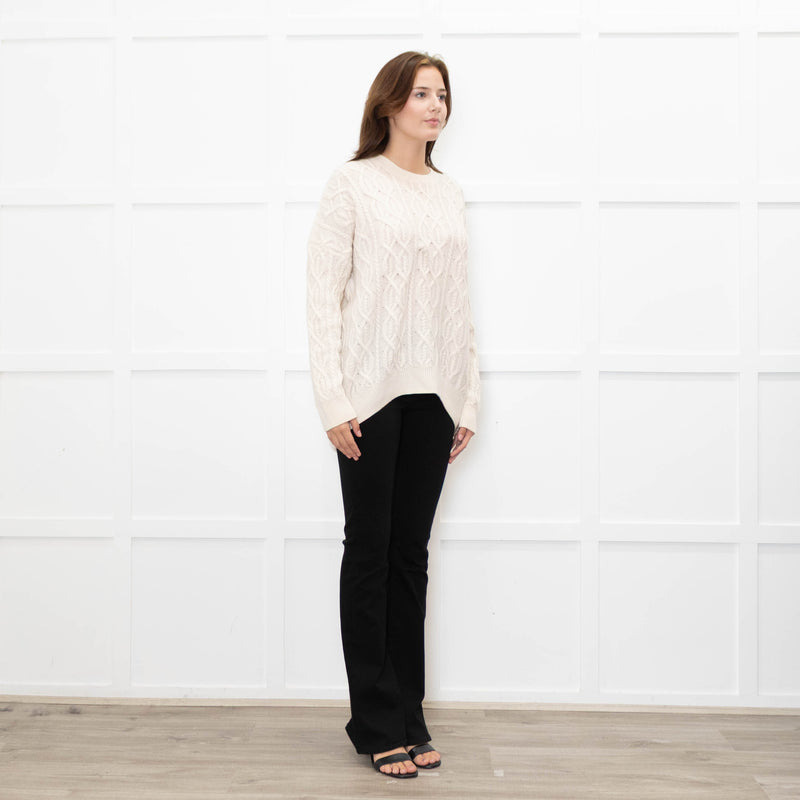 Podeny Cream Wool & Cashmere Mix Cable Knit Crew Neck Jumper