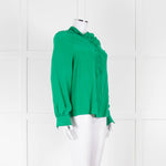 Sezane Green Silk Frill Collar Blouse