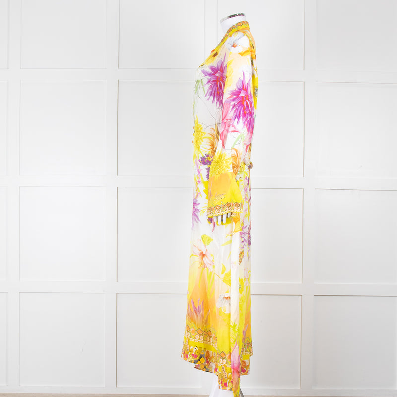 Camilla White Yellow Diamante Long Sleeve Maxi Gown