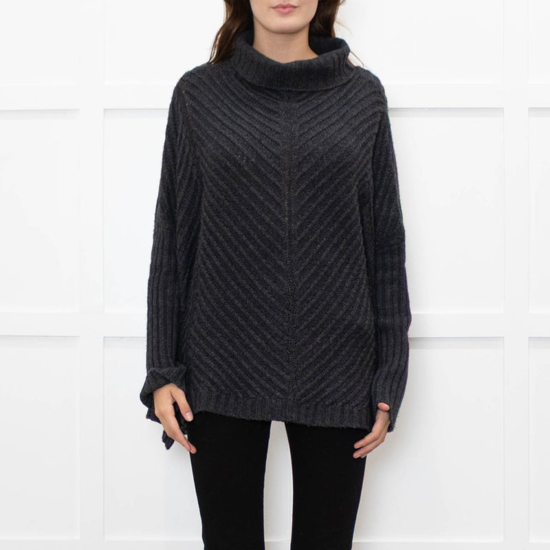 Podeny Dark Grey Chunky Knit Polo Neck