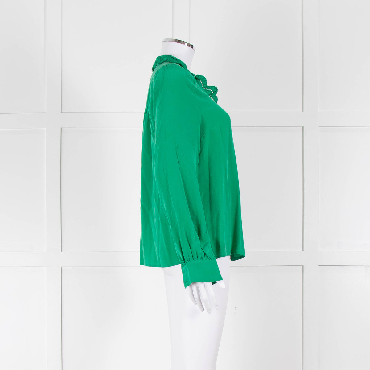 Sezane Green Silk Frill Collar Blouse