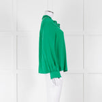 Sezane Green Silk Frill Collar Blouse