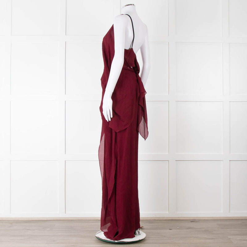 Roland Mouret Wine Sheer Draped Jumpsuit