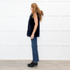 Sprung Freres Navy Shearling Hooded Gilet
