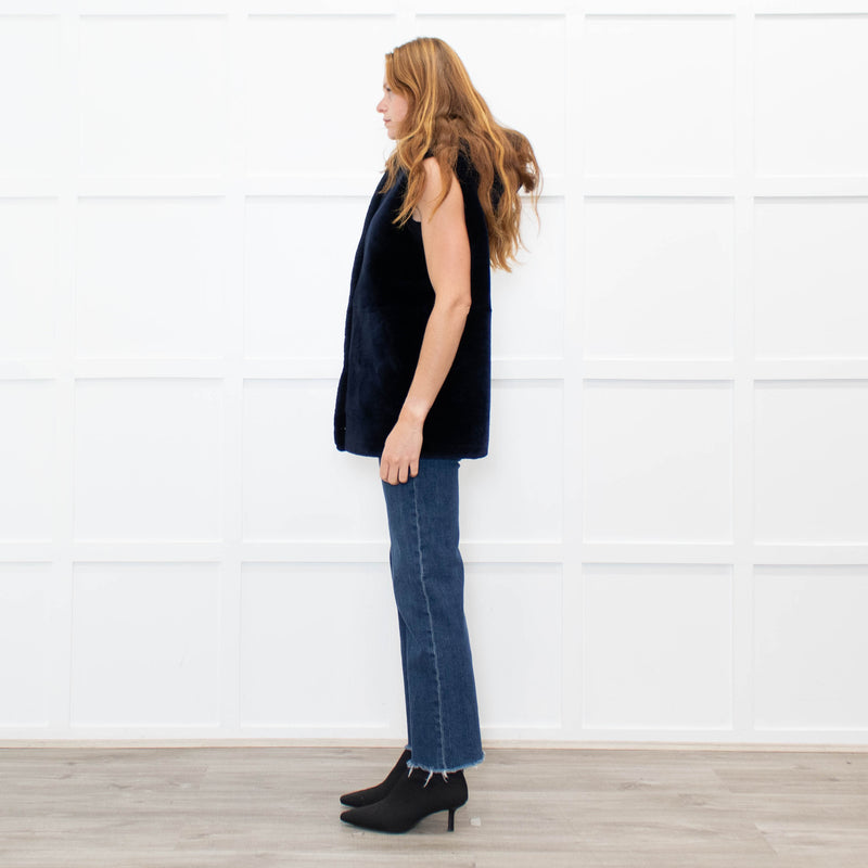 Sprung Freres Navy Shearling Hooded Gilet
