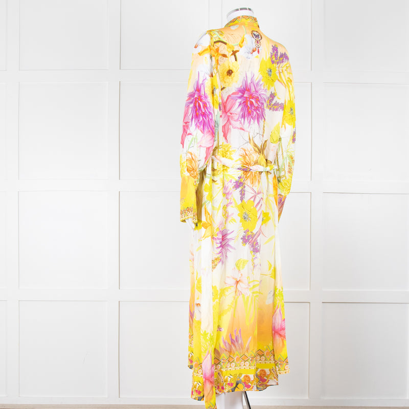 Camilla White Yellow Diamante Long Sleeve Maxi Gown