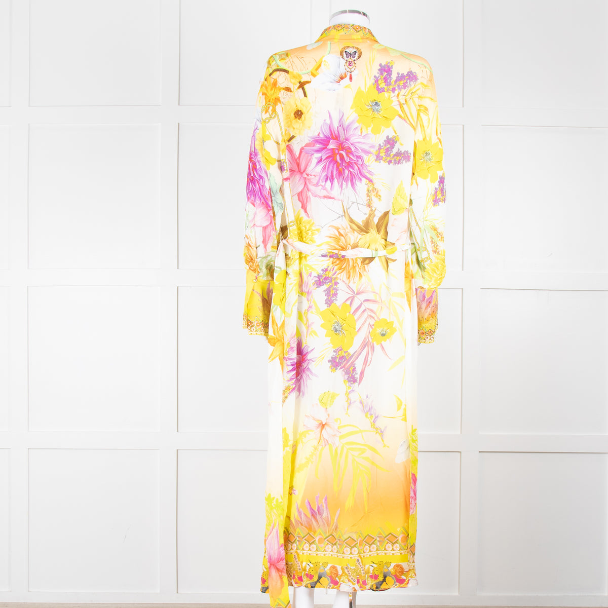 Camilla White Yellow Diamante Long Sleeve Maxi Gown