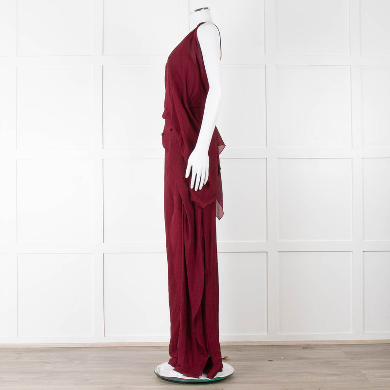 Roland Mouret Wine Sheer Draped Jumpsuit