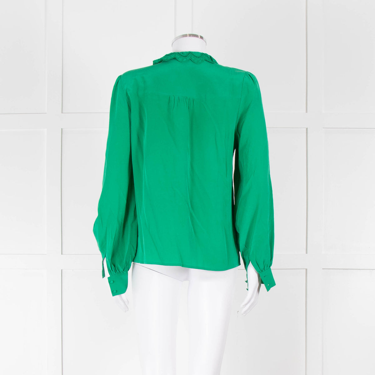 Sezane Green Silk Frill Collar Blouse