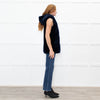 Sprung Freres Navy Shearling Hooded Gilet