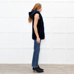 Sprung Freres Navy Shearling Hooded Gilet