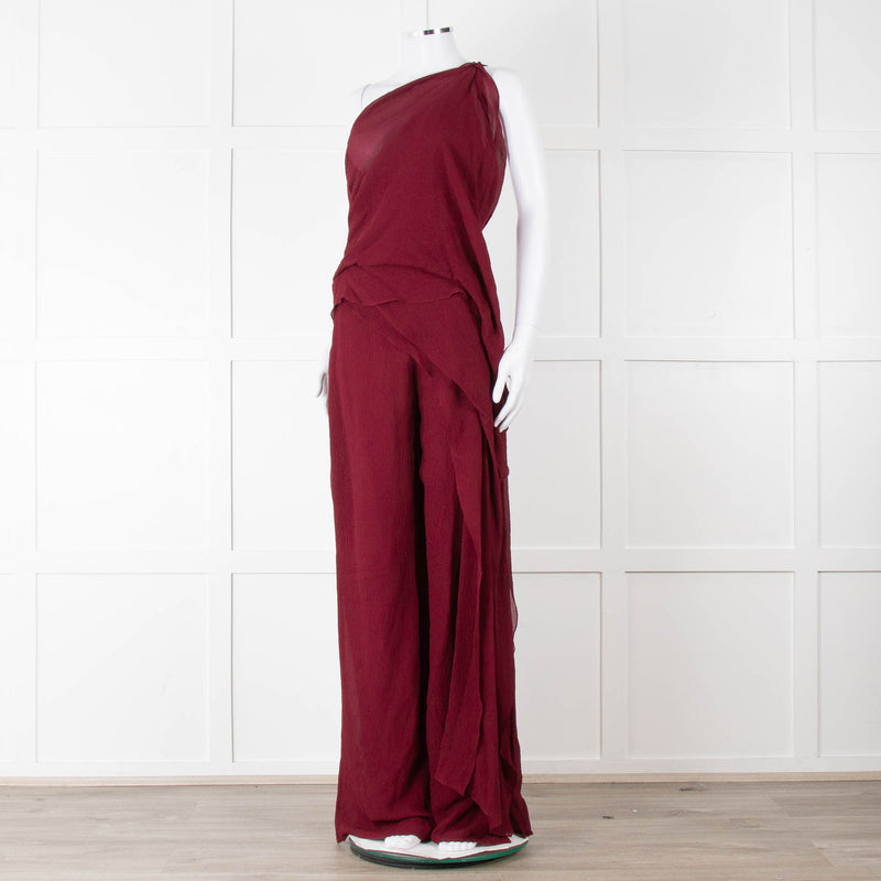 Roland Mouret Wine Sheer Draped Jumpsuit