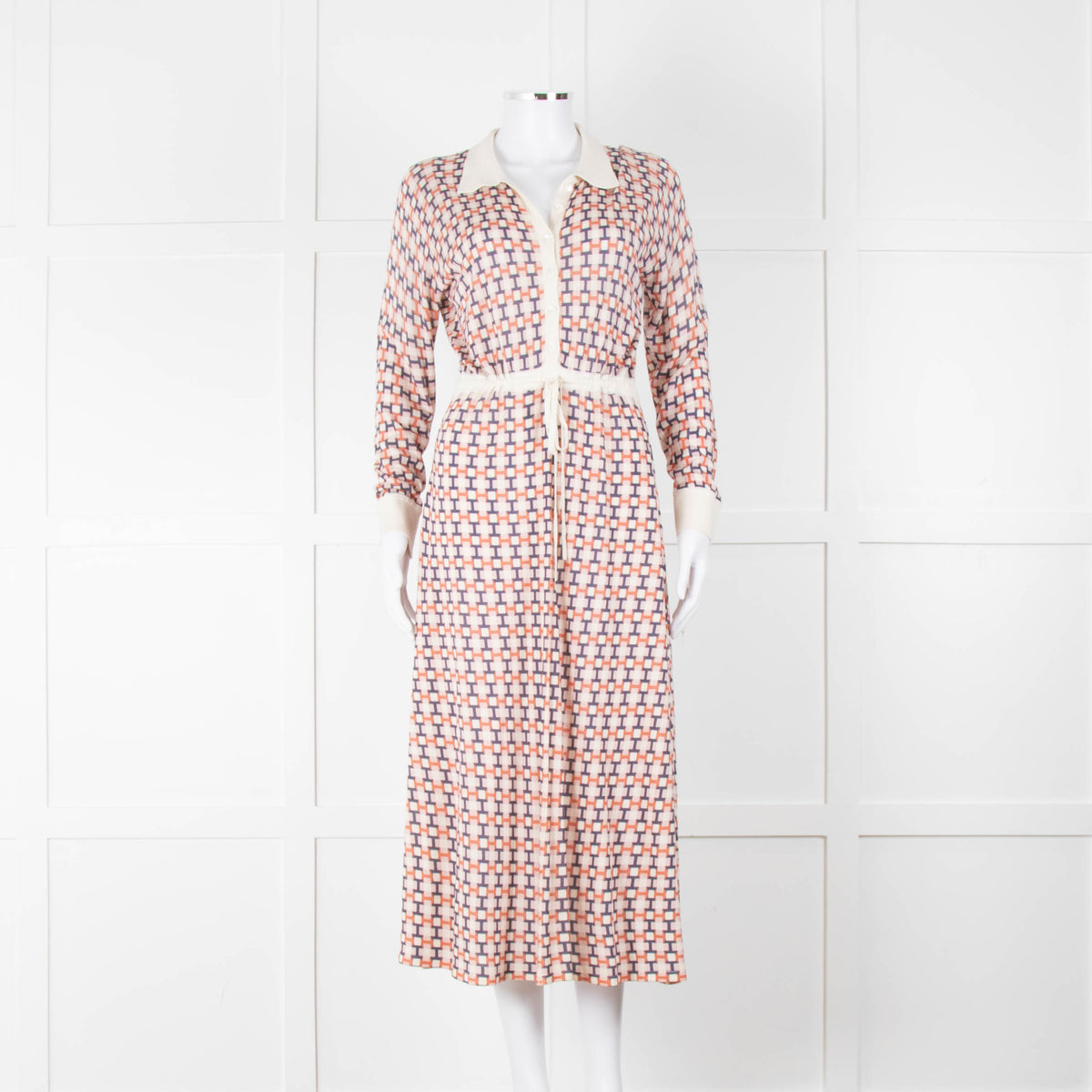 N. Peal Multicolour Geometric Design Silk & Cashmere Dress