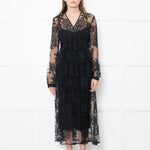 Burberry Black Lace Sheer V Neck Midi Dress