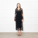 Burberry Black Lace Sheer V Neck Midi Dress