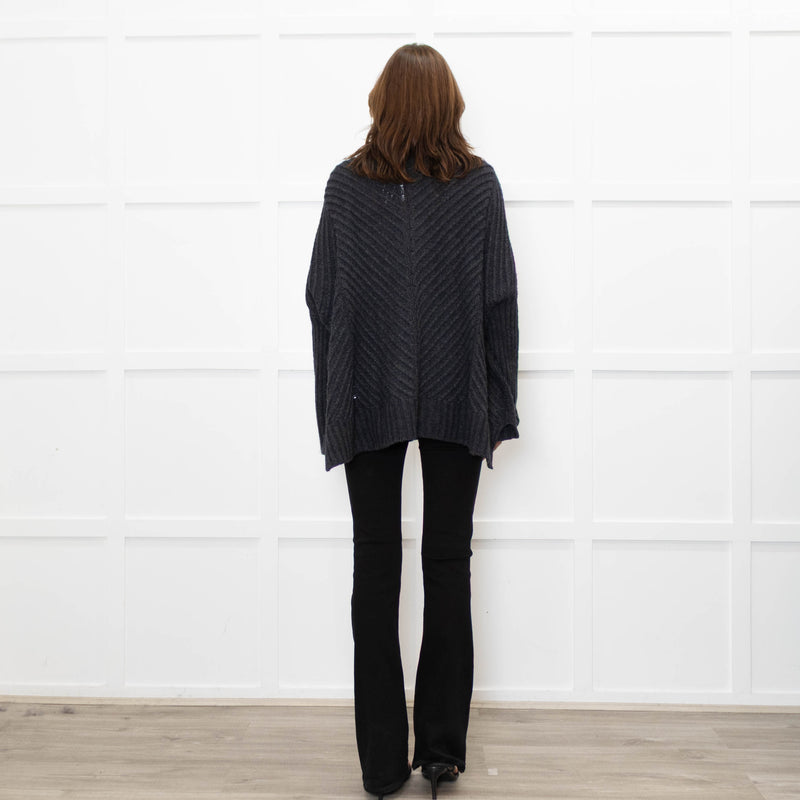 Podeny Dark Grey Chunky Knit Polo Neck