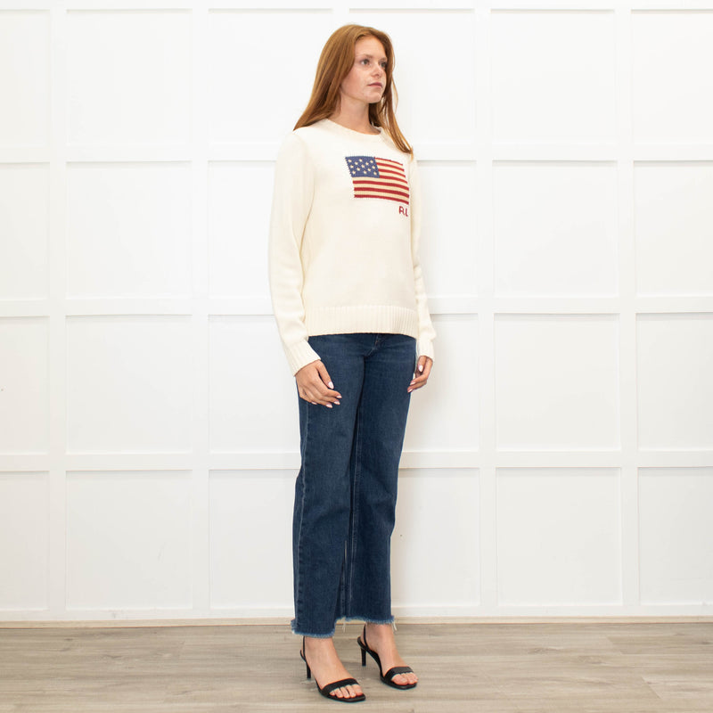 Polo Ralph Lauren Cream Cotton Jumper With American Flag