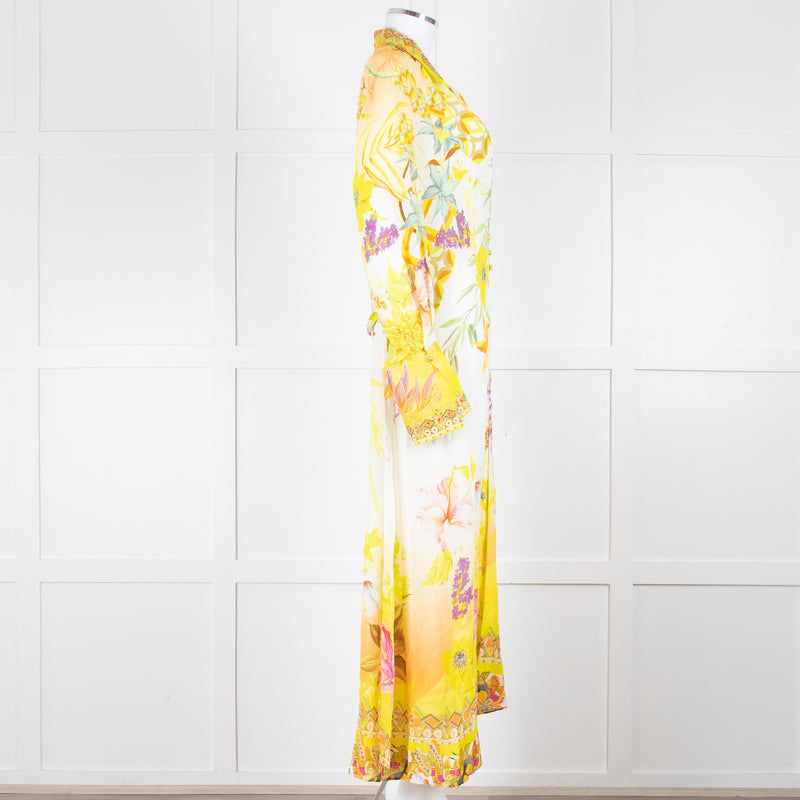 Camilla White Yellow Diamante Long Sleeve Maxi Gown