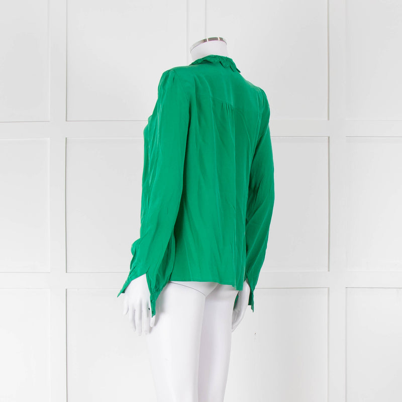 Sezane Green Silk Frill Collar Blouse