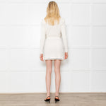 Self-Portrait Cream Ribbed Button Embellished Mini Dress