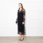 Burberry Black Lace Sheer V Neck Midi Dress