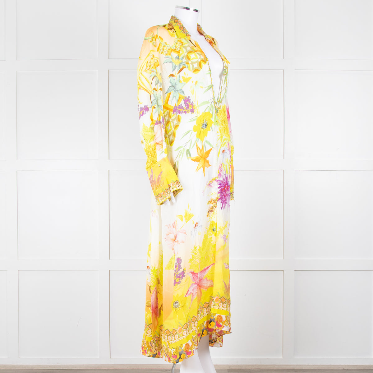 Camilla White Yellow Diamante Long Sleeve Maxi Gown