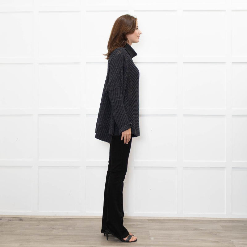 Podeny Dark Grey Chunky Knit Polo Neck