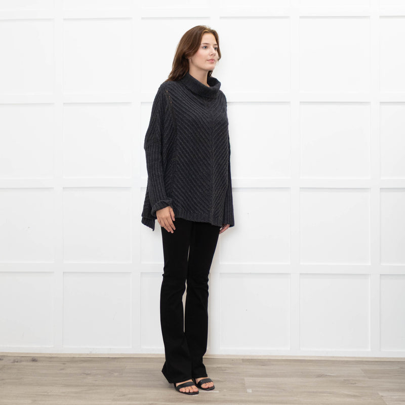 Podeny Dark Grey Chunky Knit Polo Neck