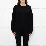 Podeny Black Wool & Cashmere Mix Cable Knit Crew Neck Jumper